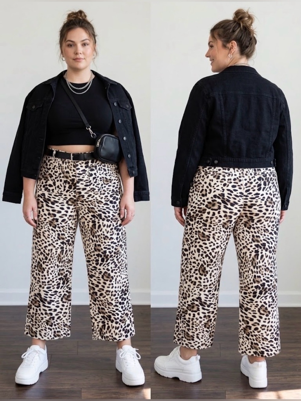 LOFT Leopard Print Wide Leg Pants - Black & Cream